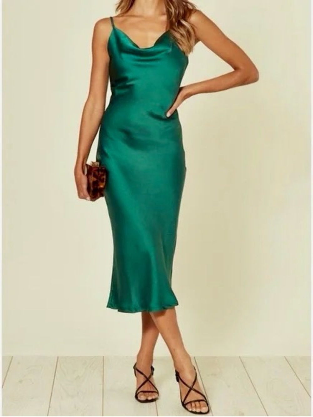 Justify Green Homecoming Deep Teal Cowl Neck Slip Dress with Slit, Small